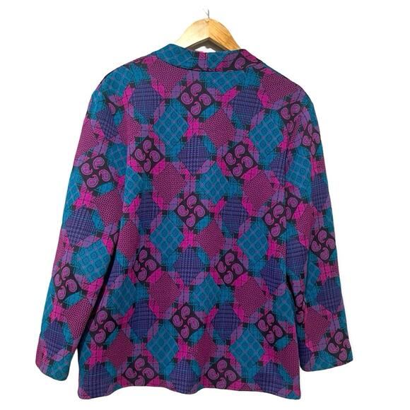 Vintage Sweater Blazer Size 12 70s 80s Funky Paisley Diamond Open Front Jacket - Picture 3 of 14